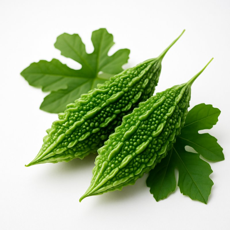 Photo of a fresh bitter melon plant with green fruits, traditionally used in Asian medicine to support healthy blood sugar
