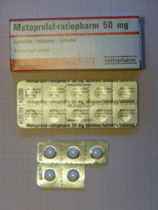“Metoprolol medication blister pack and box”