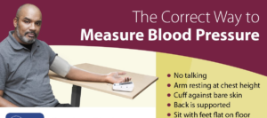 “Person seated with cuff on bare upper arm at heart level; feet flat; back supported.”