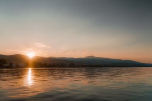 Sunlight benefits shown as morning rays through trees for circadian body clock