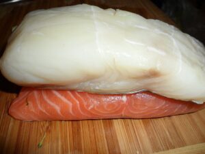 “Close-up of salmon fillet—dietary source of EPA/DHA omega-3 fatty acids.”